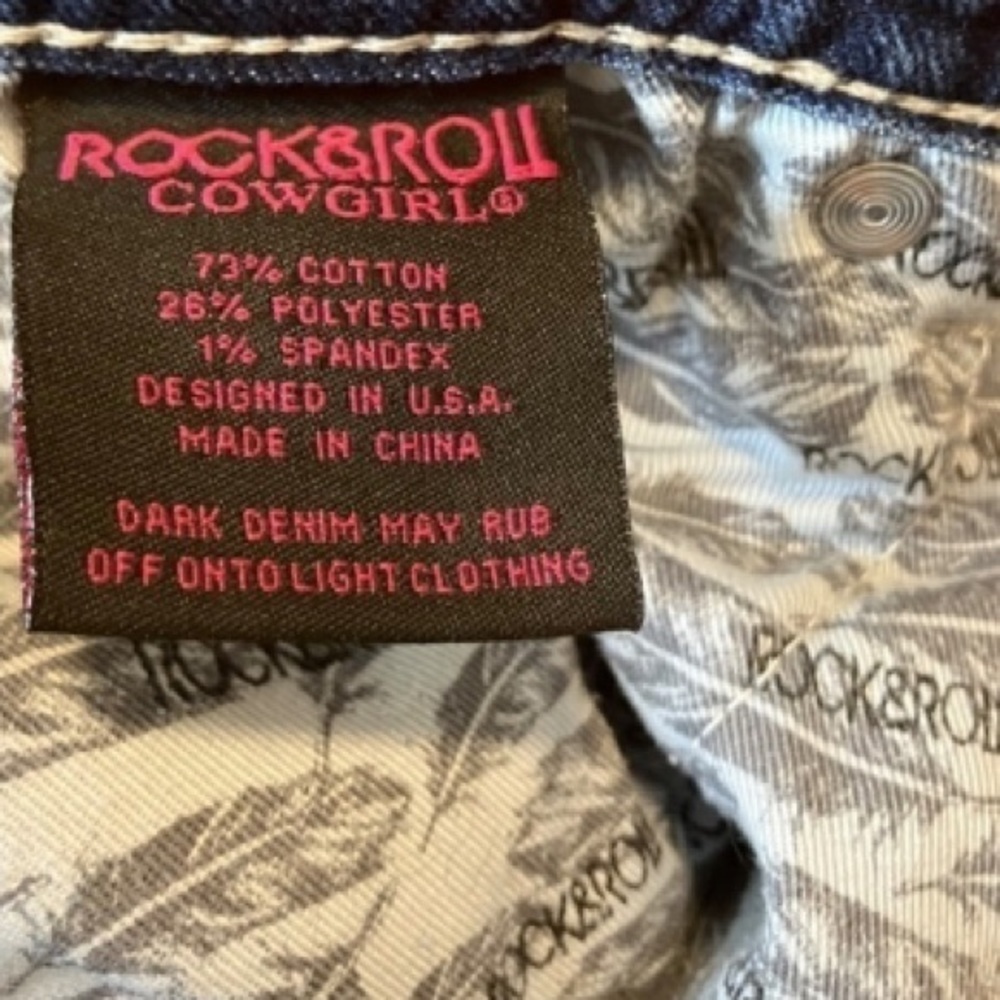 Rock & Roll Cowgirl Boyfriend Jeans Blue Med Wash Bejeweled Pockets Faded 28 - Picture 4 of 9